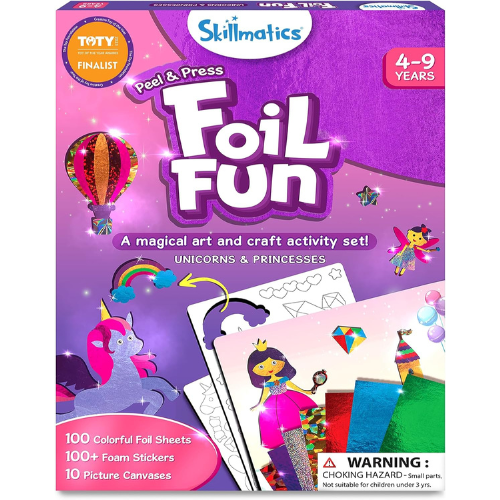 Skillmatics Foil Fun Unicorn & Princess Craft Kit No Mess DIY Art Activity for Kids Ages 4-9 , Travel Friendly Creative Toy & Gift.