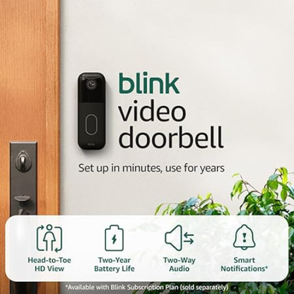 Blink Video Doorbell System – HD View, 2-Year Battery, Black