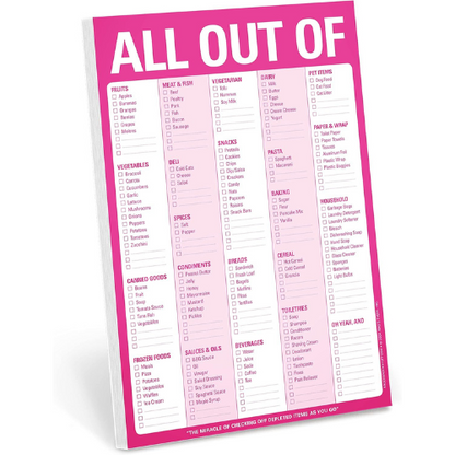Knock Knock All Out Of Pad Grocery List Note Pad , 6 x 9 inches (Pink)