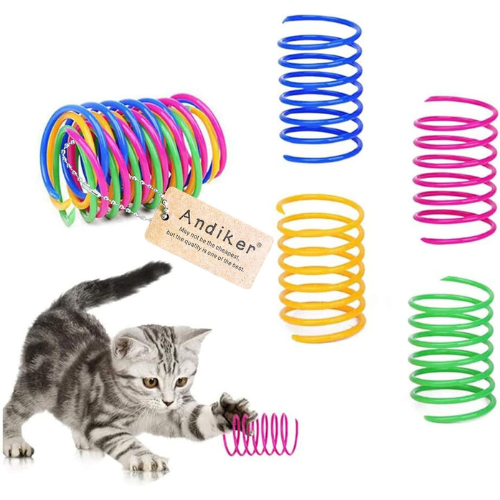 Andiker Cat Spiral Spring Toy Set 12 Pack Colorful Plastic Springs for Interactive Play and Exercise
