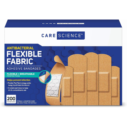 Care Science Fabric Adhesive Bandages , 200 ct Flexible , Breathable First Aid Protection