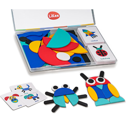 LiKee Wooden Shape Puzzles (36 Blocks & 60 Cards) Preschool Learning Activity & Travel Game.