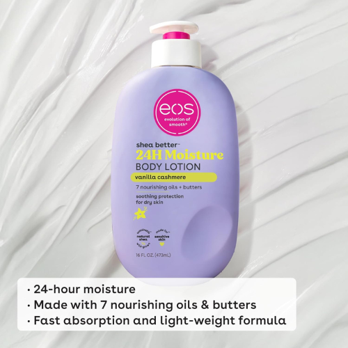 eos Shea Better Body Lotion – Vanilla Cashmere, 16 fl oz|24-Hour Moisture