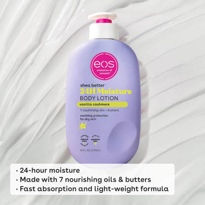 eos Shea Better Body Lotion – Vanilla Cashmere, 16 fl oz|24-Hour Moisture