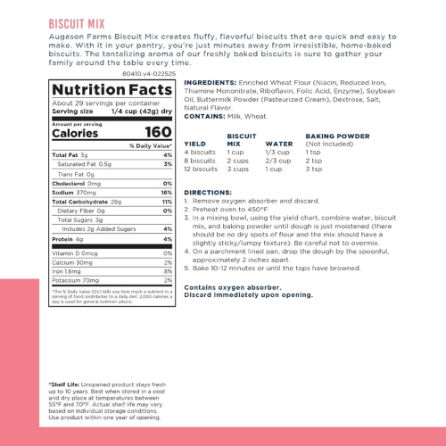 Augason Farms Biscuit Mix Can 29 Servings
