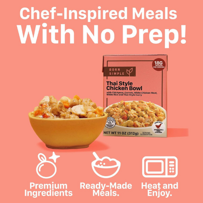 Born Simple Thai Style Chicken Bowl , 18g Protein 11 oz Pack of 3