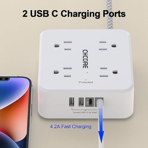 CHCORE Surge Protector Power Strip – 8 Outlets, 4 USB, 5Ft Cord