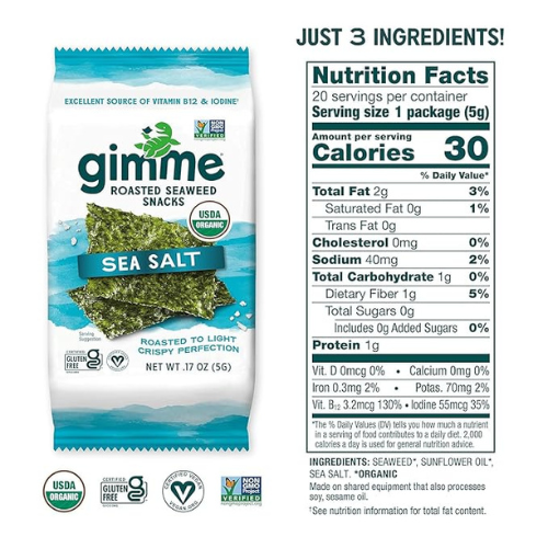 Gimme Organic Seaweed Snacks – Sea Salt, 20 Ct