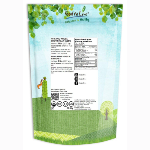 Food to Live Organic Brown Flax Seeds, 5 Pounds