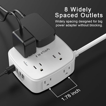 Surge Protector Power Strip – 8 Outlets, 4 USB, 6Ft Cord, White