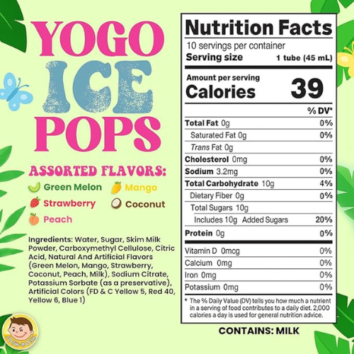 JOSH BOSH Yogo Ice Pops – 6-Pack (60 Tubes), Fat-Free Yogurt Snacks