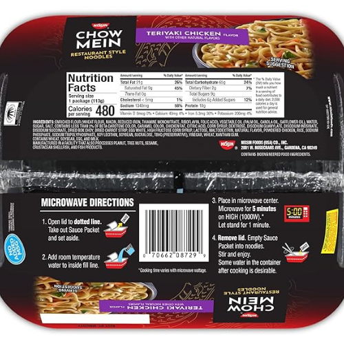 Nissin Chow Mein – Teriyaki Chicken, 8-Pack (4 oz Trays)