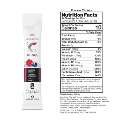 CELSIUS On-the-Go Powder Sticks – Berry, 14 Pack, Zero Sugar