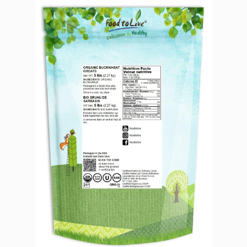 Food to Live Organic Buckwheat Groats, 5 Pounds