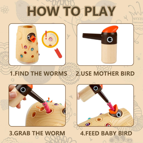 TOP BRIGHT Montessori Woodpecker Worm Toy.