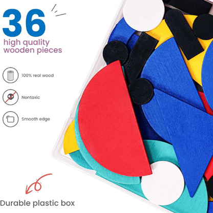 LiKee Wooden Shape Puzzles (36 Blocks & 60 Cards) Preschool Learning Activity & Travel Game.