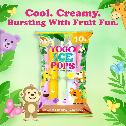 JOSH BOSH Yogo Ice Pops – 6-Pack (60 Tubes), Fat-Free Yogurt Snacks