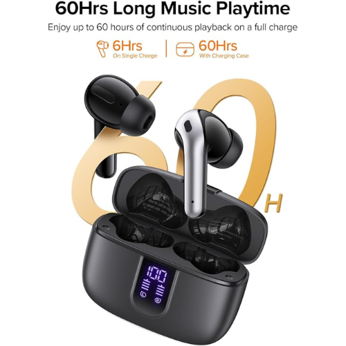 TAGRY Wireless Earbuds – 60H Playback, LED Display, IPX5