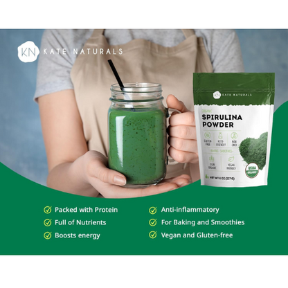 Kate Naturals Organic Spirulina Powder – 8 oz USDA Certified