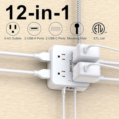 CHCORE Surge Protector Power Strip – 8 Outlets, 4 USB, 5Ft Cord