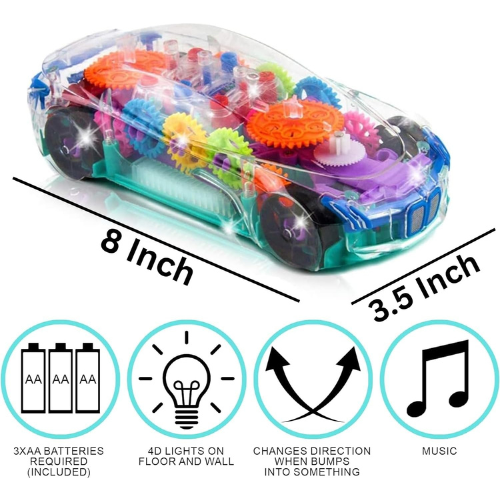 ArtCreativity Light Up Transparent Sensory Car Toy with Music and LED Effects