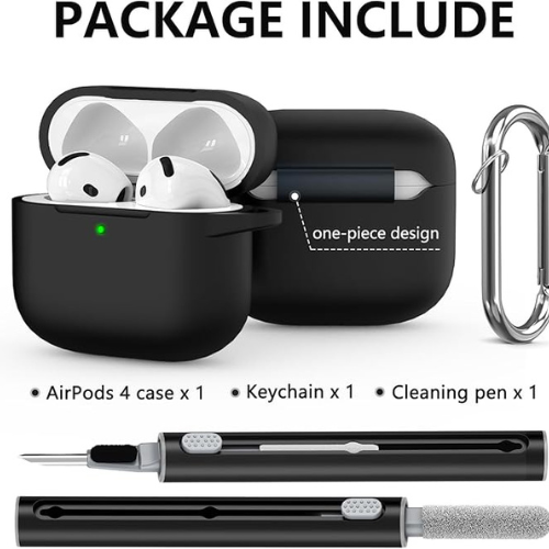 Ljusmicker AirPods 4 Case – Silicone Cover + Cleaner Kit, Black