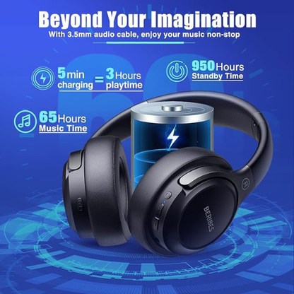 BERIBES Over-Ear Bluetooth Headphones – 65H Playtime, 6 EQ Modes