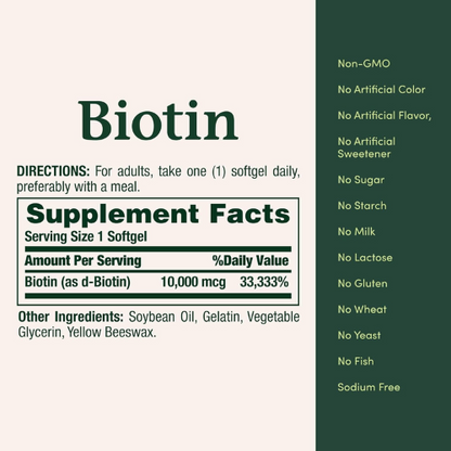 Nature’s Bounty Biotin – Hair, Skin & Nails Support, 10,000mcg, 120 Softgels