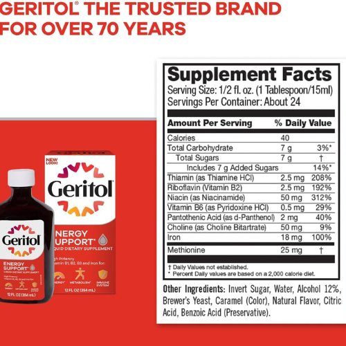 Geritol Liquid Vitamin & Iron Supplement, Energy Support, 12 oz