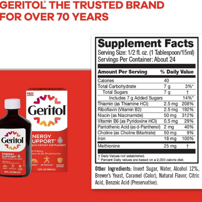 Geritol Liquid Vitamin & Iron Supplement, Energy Support, 12 oz