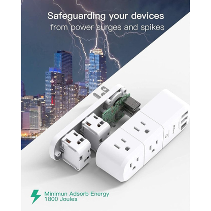 Mifaso 3-Sided Outlet Extender – 6 AC + 3 USB Ports (1800 Joules, Rotating Plug)