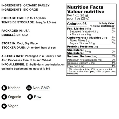Food to Live Organic Barley Flour, 4 Pounds