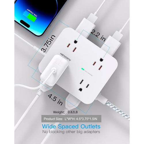 HANYCONY Surge Protector Power Strip – 8 Outlets, 4 USB, 5Ft Cord