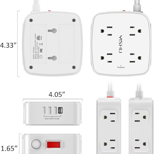 Surge Protector Power Strip – 8 Outlets, 4 USB, 6Ft Cord, White