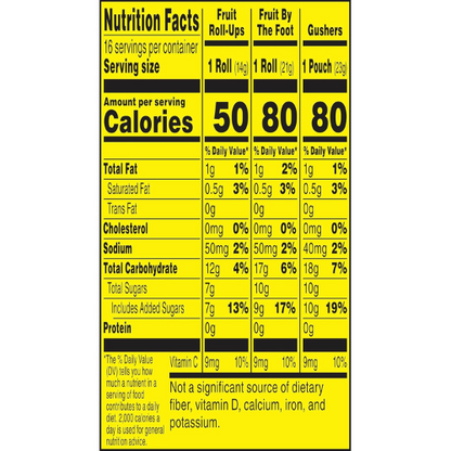 Fruit Roll Ups , Fruit by the Foot & Gushers Variety Pack , 16 Count.