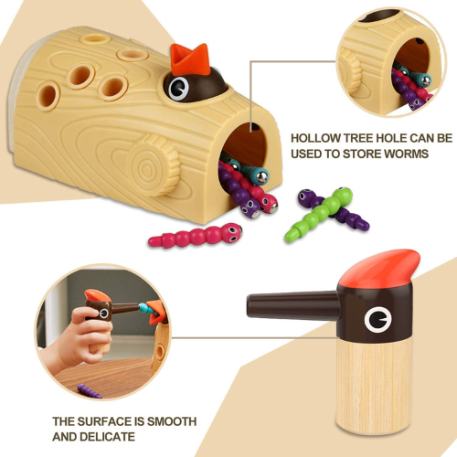 TOP BRIGHT Montessori Woodpecker Worm Toy.