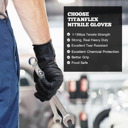 TitanFlex Nitrile Exam Gloves – Black, 6-Mil, Heavy Duty