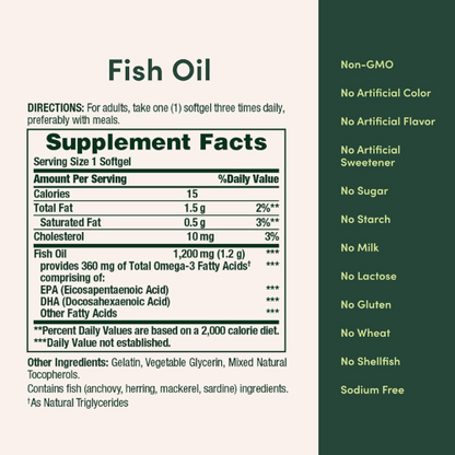 Nature's Bounty Fish Oil – Heart Health Support, 1200mg, 360mg Omega-3, 200 Softgels
