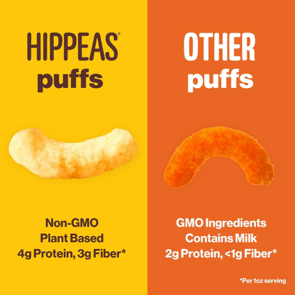 Hippeas Chickpea Puffs Vegan White Cheddar , 0.8 oz Bags , Pack of 6.