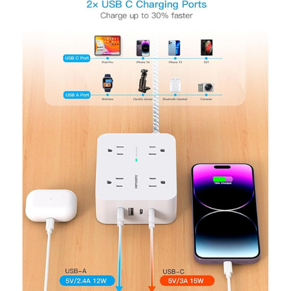 HANYCONY Surge Protector Power Strip – 8 Outlets, 4 USB, 5Ft Cord