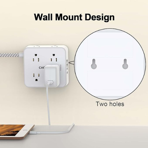 CHCORE Surge Protector Power Strip – 8 Outlets, 4 USB, 5Ft Cord