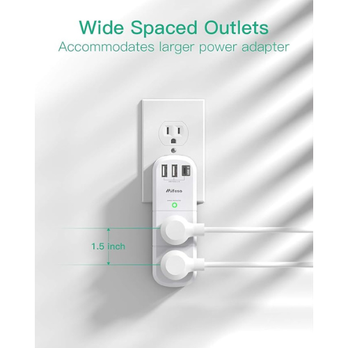 Mifaso 3-Sided Outlet Extender – 6 AC + 3 USB Ports (1800 Joules, Rotating Plug)