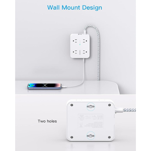 HANYCONY Surge Protector Power Strip – 8 Outlets, 4 USB, 5Ft Cord