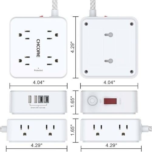 CHCORE Surge Protector Power Strip – 8 Outlets, 4 USB, 5Ft Cord