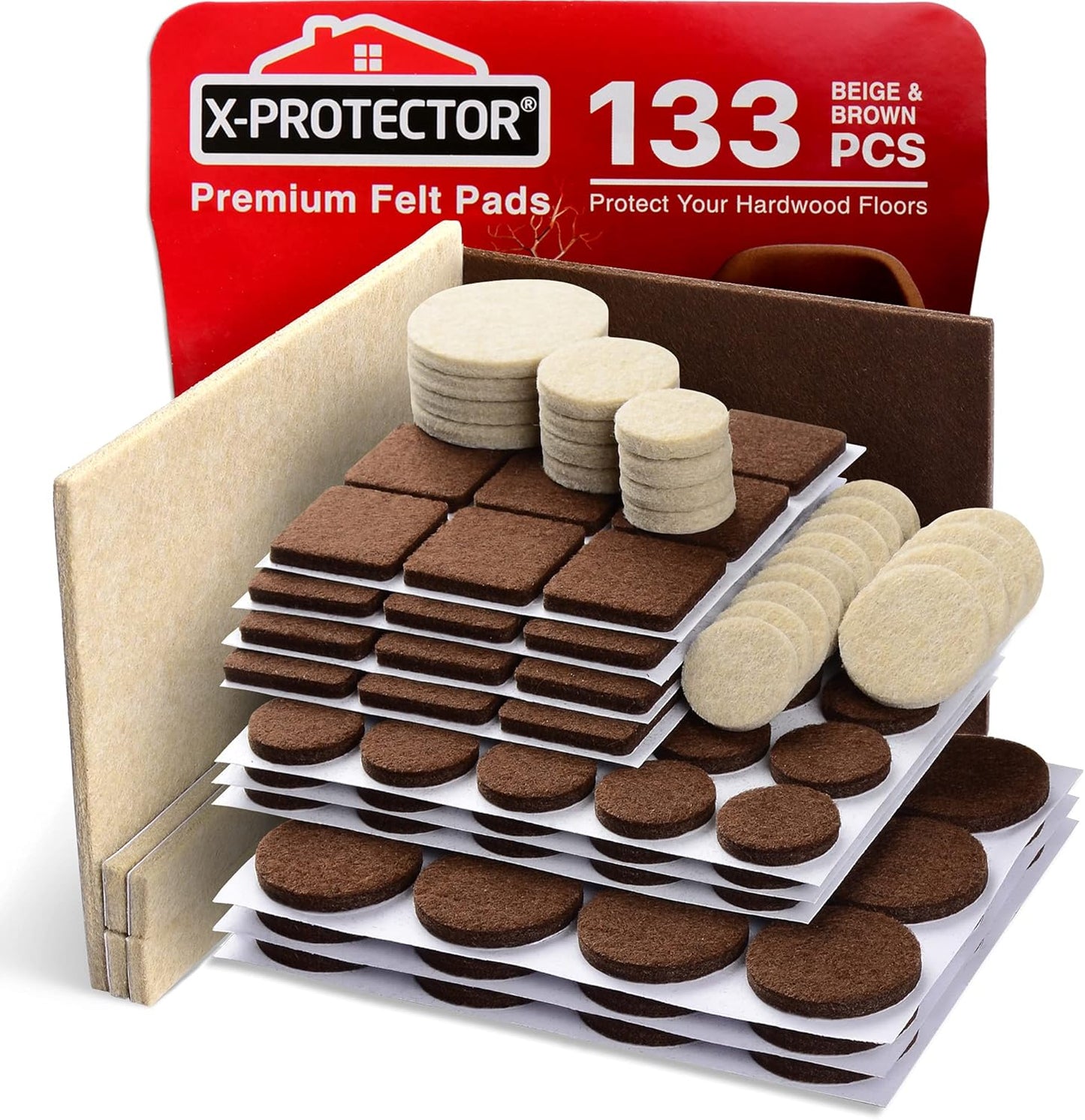 X-PROTECTOR Felt Furniture Pads – 133 PCS, Brown & Beige