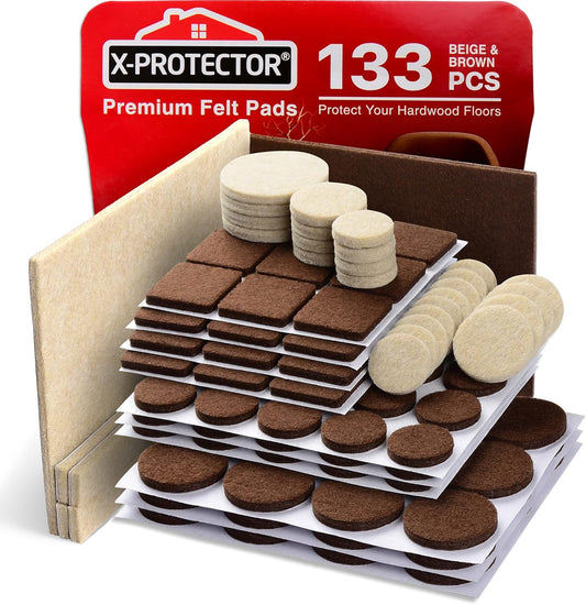 X-PROTECTOR Felt Furniture Pads – 133 PCS, Brown & Beige