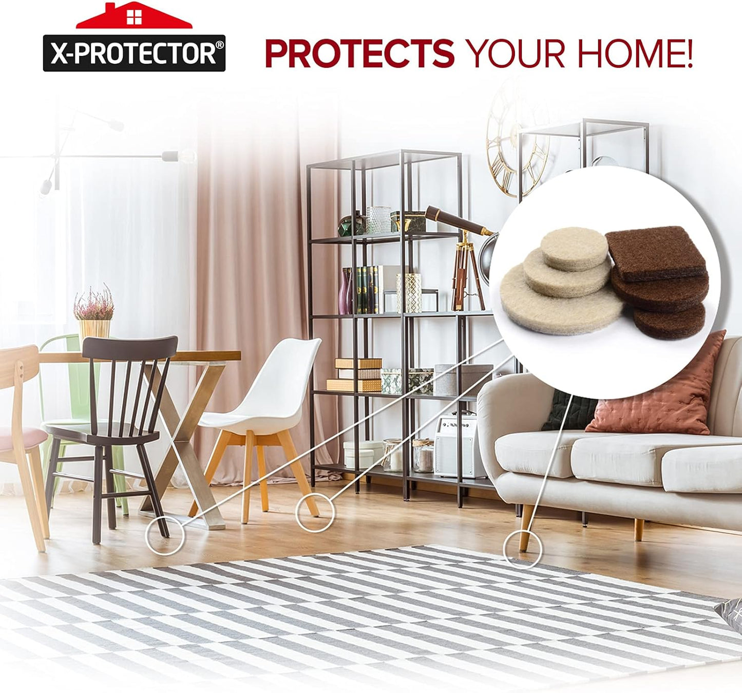 X-PROTECTOR Felt Furniture Pads – 133 PCS, Brown & Beige