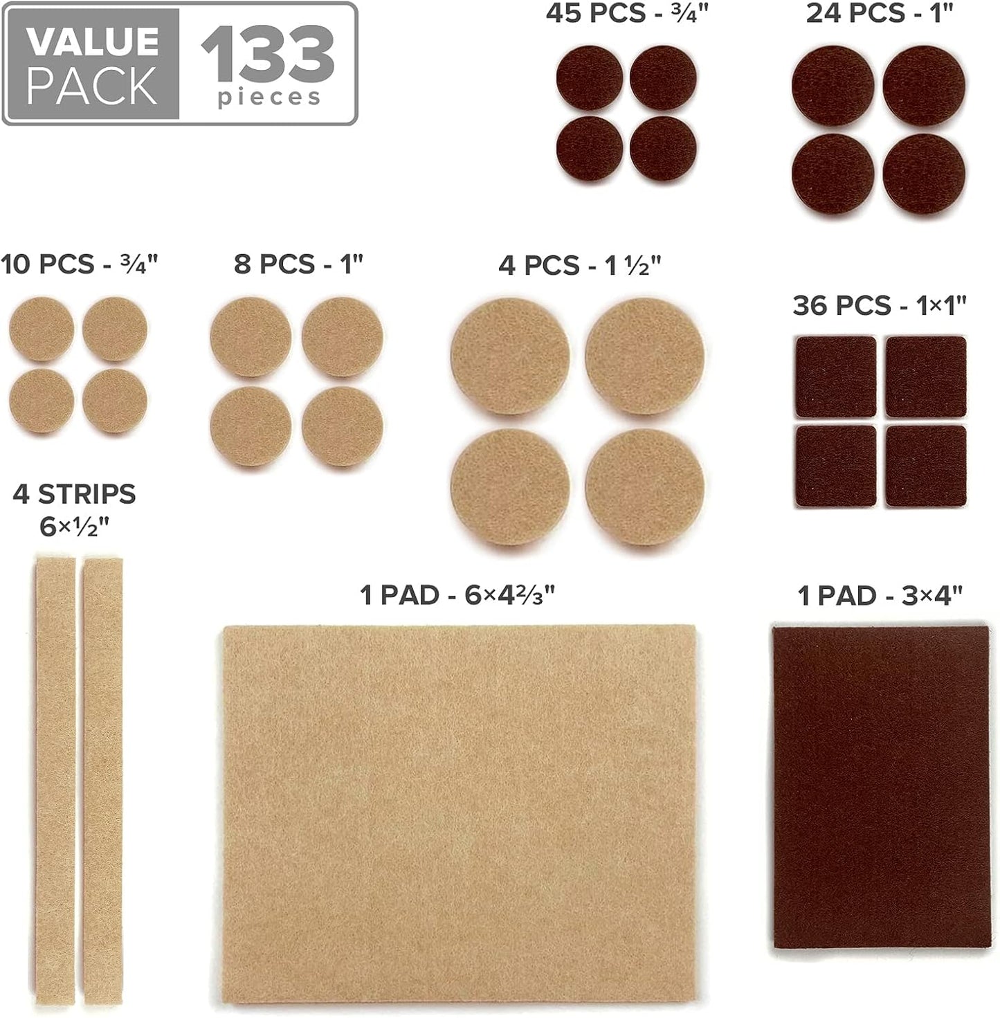 X-PROTECTOR Felt Furniture Pads – 133 PCS, Brown & Beige