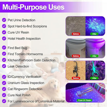 Vansky UV Blacklight Flashlight – 12 LED Pet Urine & Stain Detector
