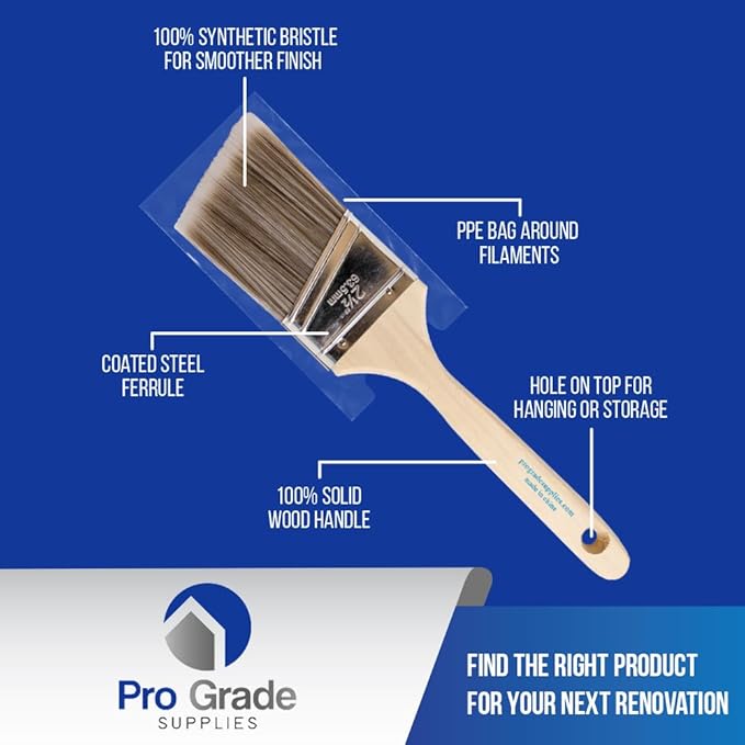 Pro Grade Paint Brush Set – 5 Piece, Flat & Angle